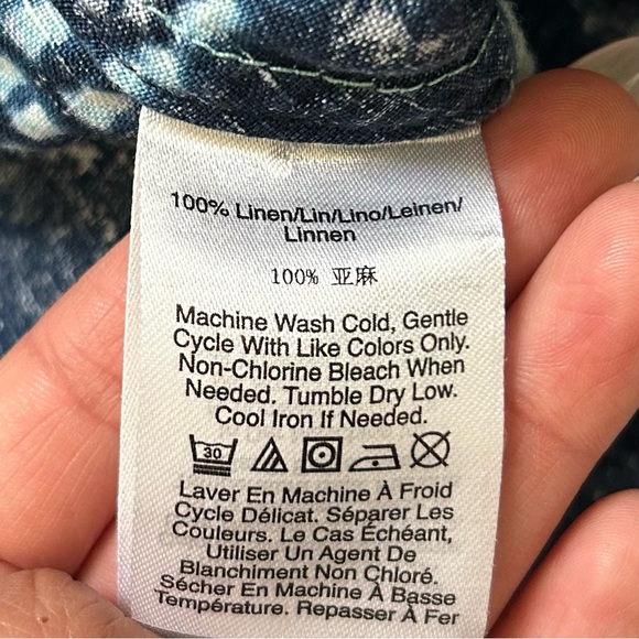 Donna Karan New York Women's Linen Lagenlook Blue Button Up Blouse - Picture 3 of 10